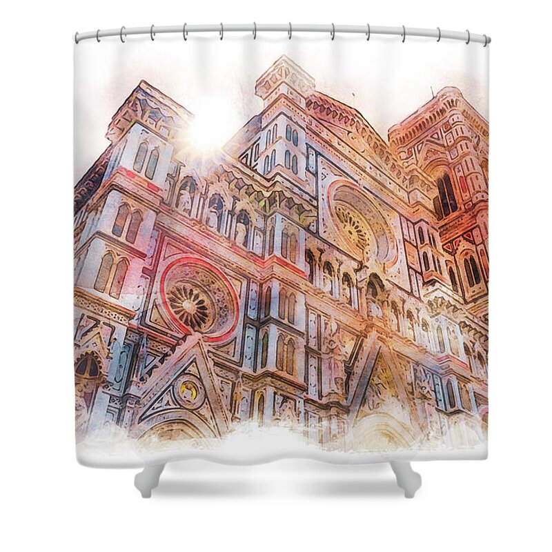 Florence Shower Curtain featuring the painting Florence Cathedral - 03 by AM FineArtPrints