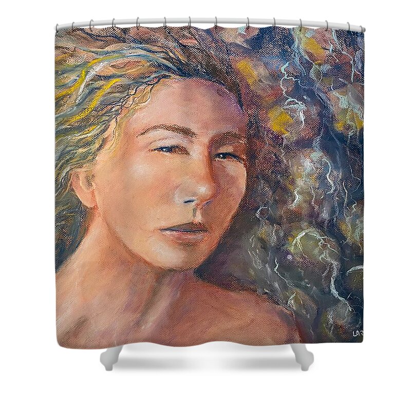 Pastel Shower Curtain featuring the pastel Floridan Guardian of The Aquifer by Larry Whitler
