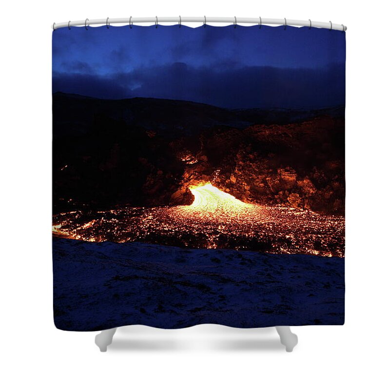Volcano Shower Curtain featuring the photograph Flow of fire by Christopher Mathews
