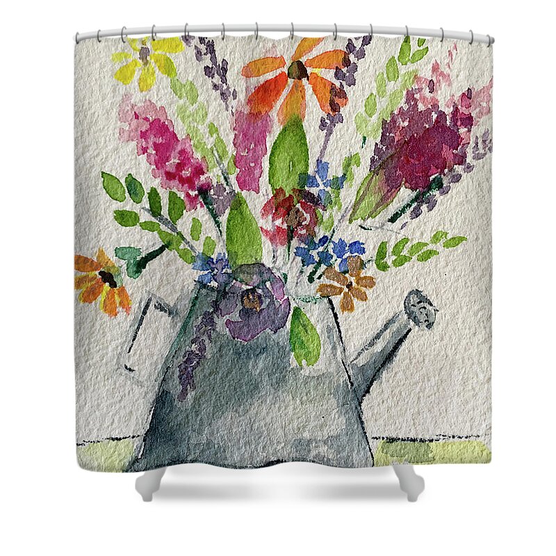 Flowers Shower Curtain featuring the painting Flower Buzz by Roxy Rich