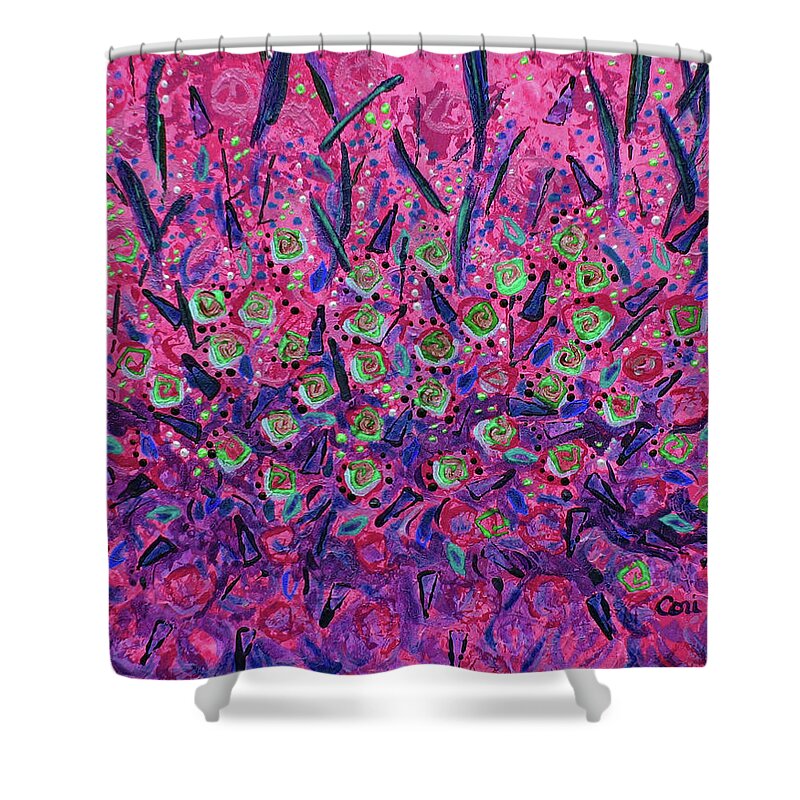 Flowers Shower Curtain featuring the painting Flower Garden in Pink by Corinne Carroll