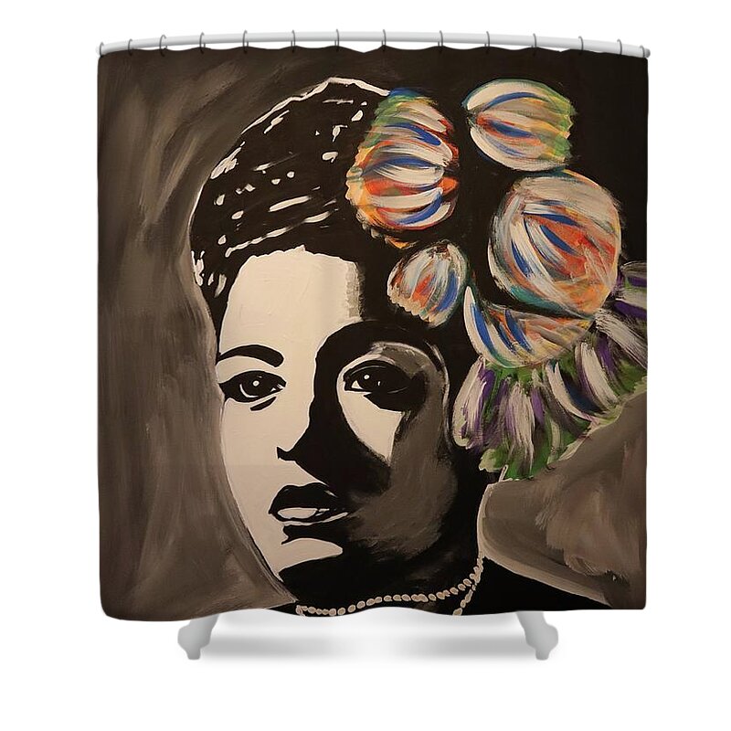 Billie Holiday Shower Curtain featuring the painting Flower Headed Lady by Antonio Moore