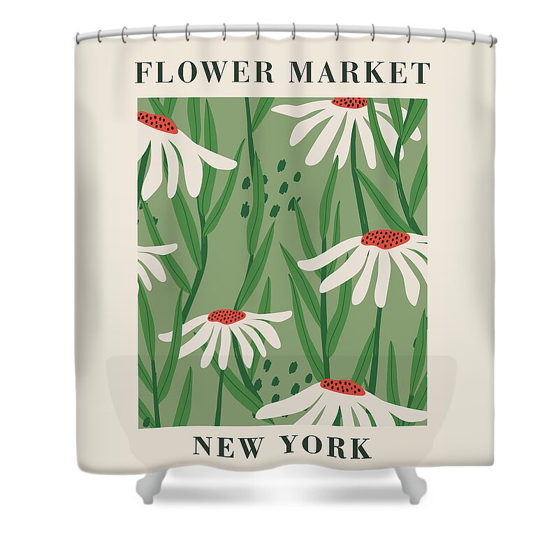 Flower Market Shower Curtain featuring the painting Flower Market New York Retro Botanical by Modern Art