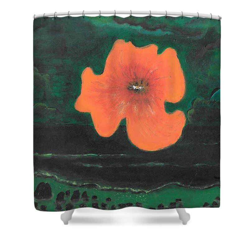 Supermoon Shower Curtain featuring the painting Flower Moon by Esoteric Gardens KN