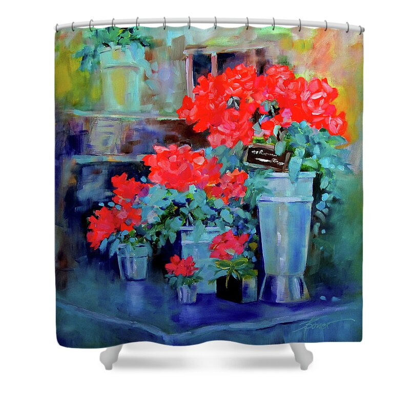 Flowers Shower Curtain featuring the painting Flower Shop by Adele Bower