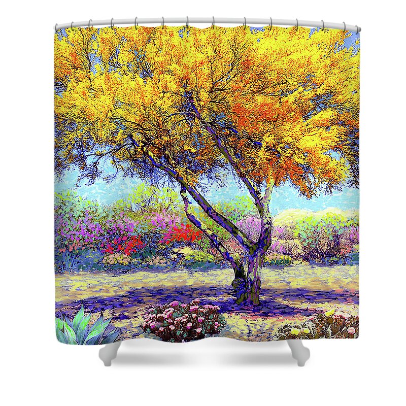 Tree Shower Curtain featuring the painting Flowering Desert by Jane Small