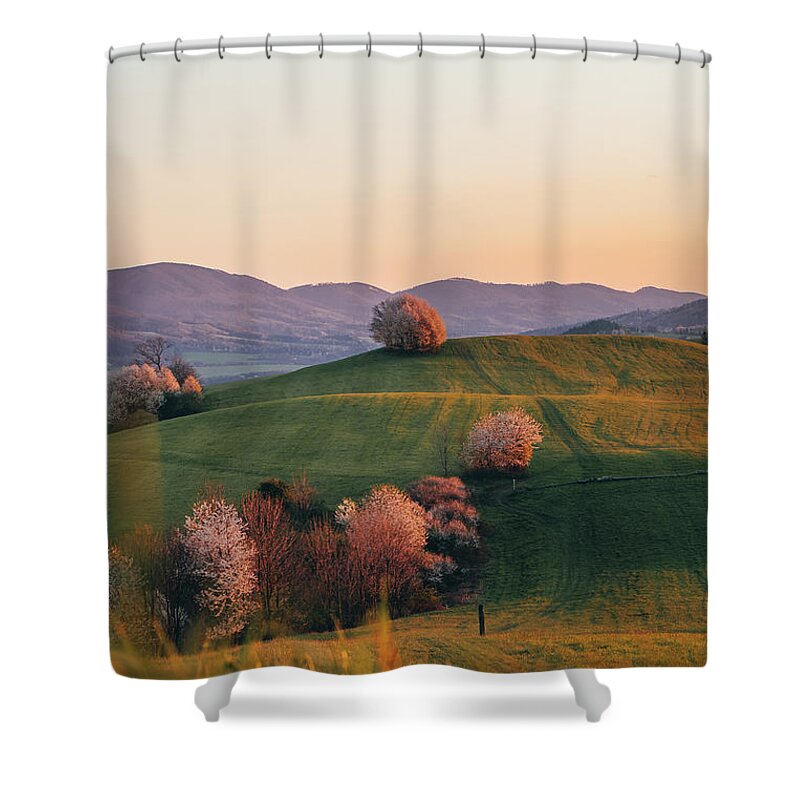 Kozlovice Shower Curtain featuring the photograph Flowering hills by Vaclav Sonnek