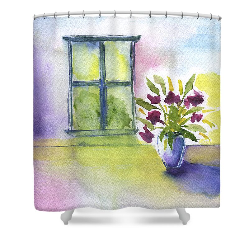Flowers By The Window Shower Curtain featuring the painting Flowers By The Window by Frank Bright