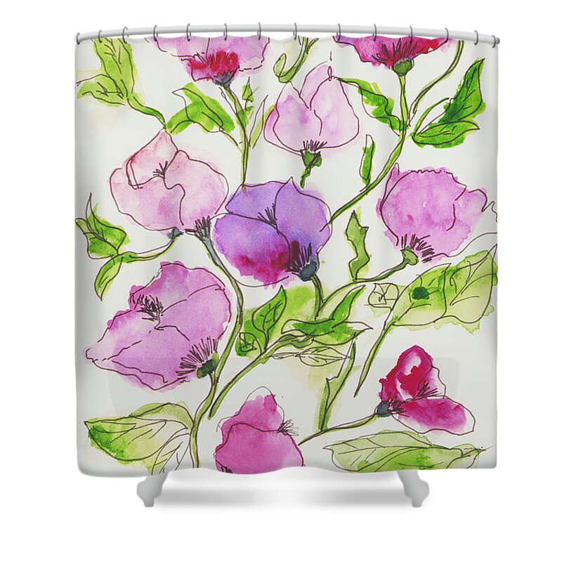 Water Shower Curtain featuring the painting Flowers by Loretta