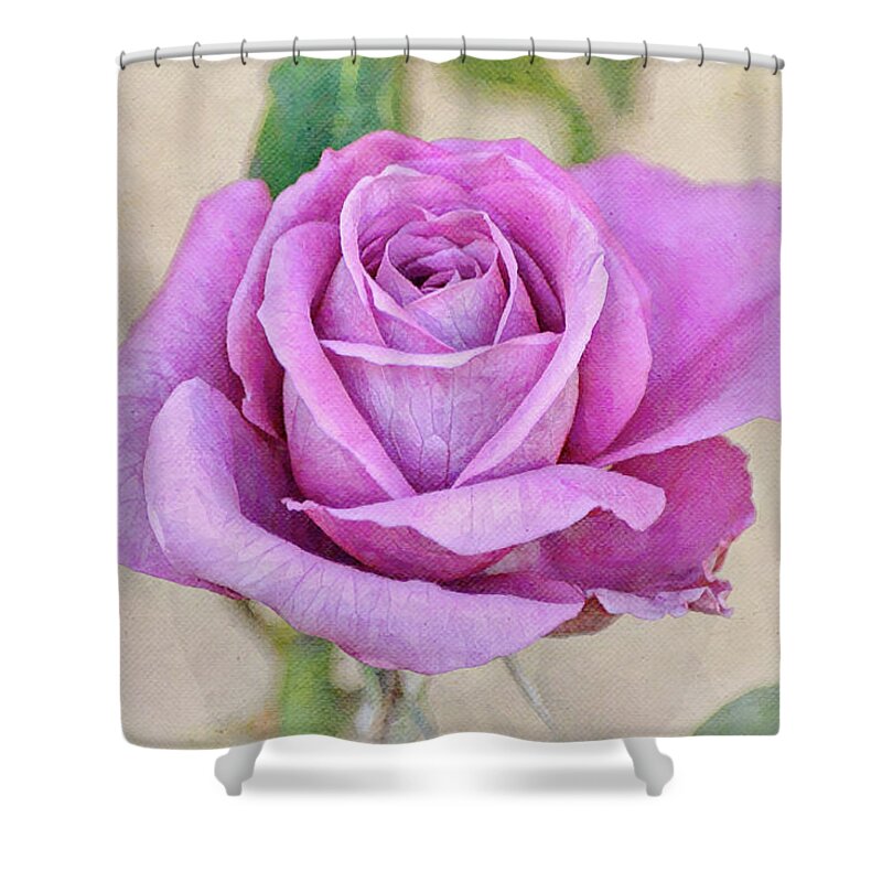 Rose Shower Curtain featuring the digital art Flowers of SoCal - Purple Rose by Gaby Ethington