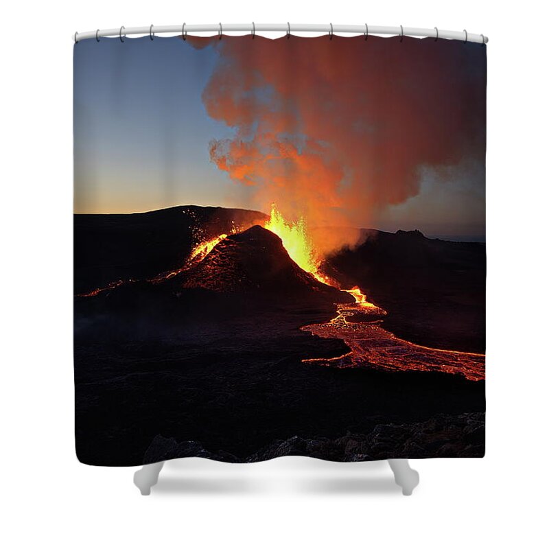 Volcano Shower Curtain featuring the photograph Flowing fire by Christopher Mathews