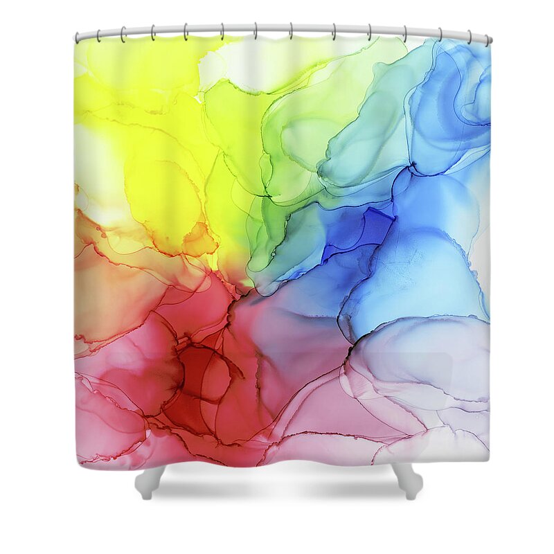 Rainbow Shower Curtain featuring the painting Flowing Rainbow Ink Ethereal Abstract Painting by Olga Shvartsur