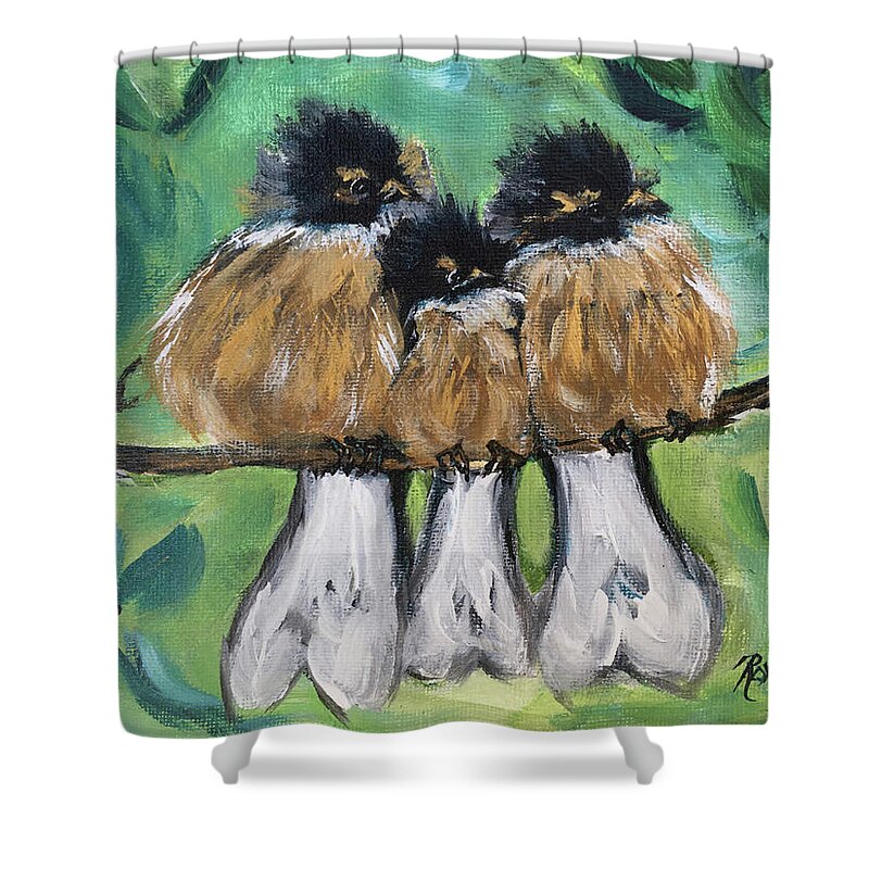 Birds Shower Curtain featuring the painting Fluffies by Roxy Rich