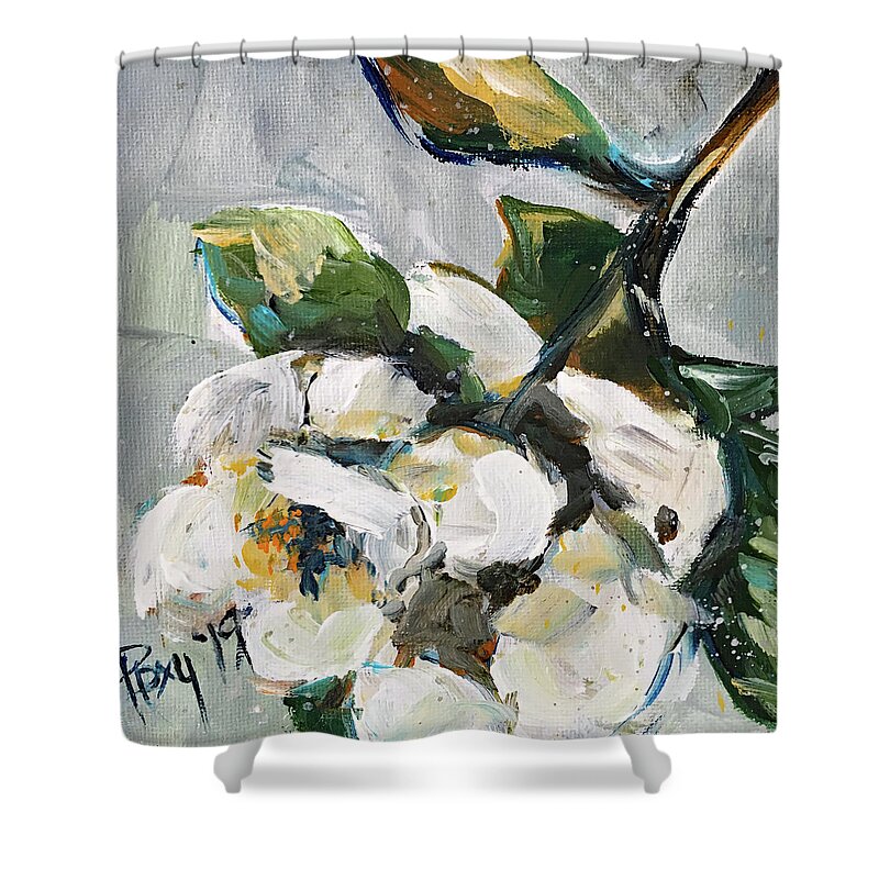 Fluffy Flowers Shower Curtain featuring the painting Fluffy Gardenia by Roxy Rich