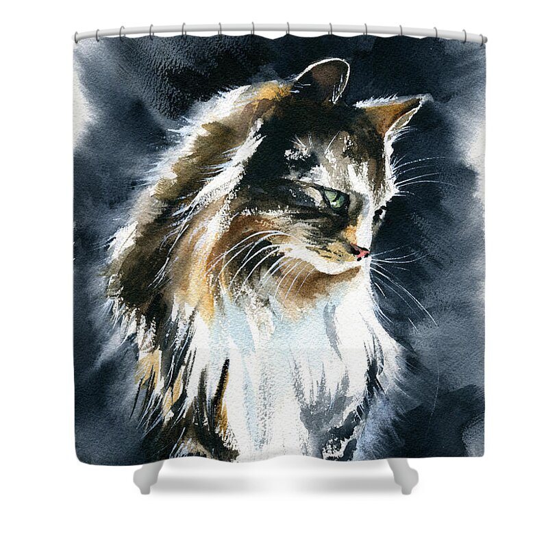 Cat Shower Curtain featuring the painting Fluffy Majesty by Dora Hathazi Mendes