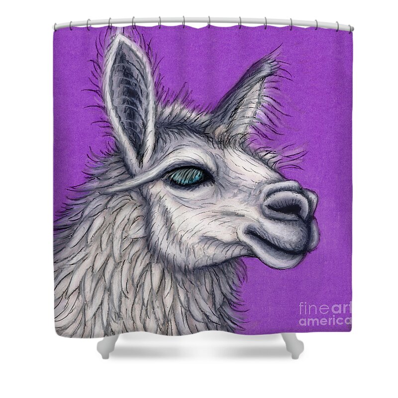 Llama Shower Curtain featuring the painting Fluffy White Llama by Amy E Fraser