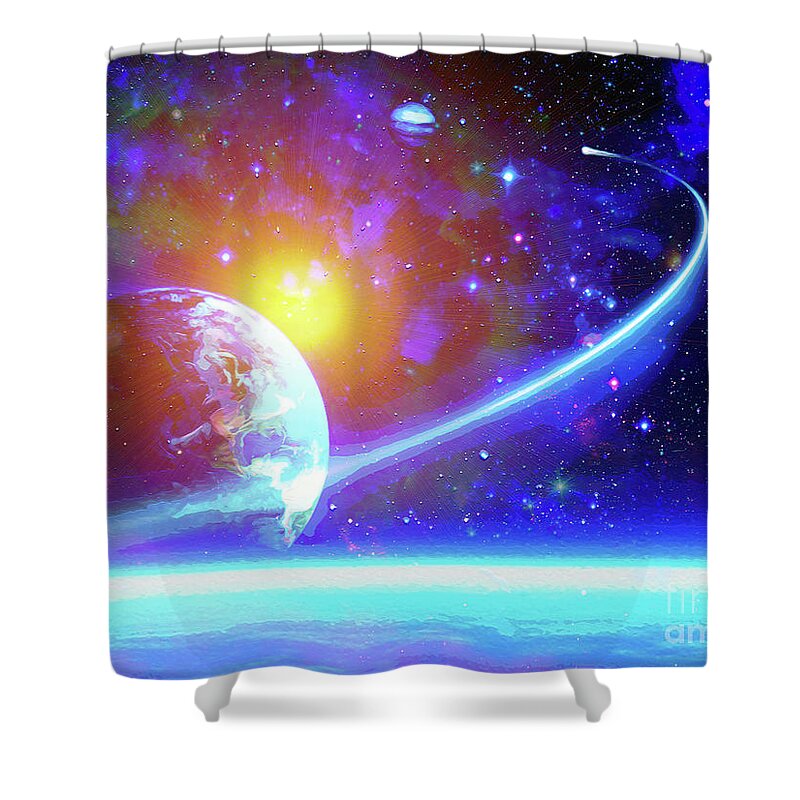  Shower Curtain featuring the digital art Fly-By by Don White Artdreamer