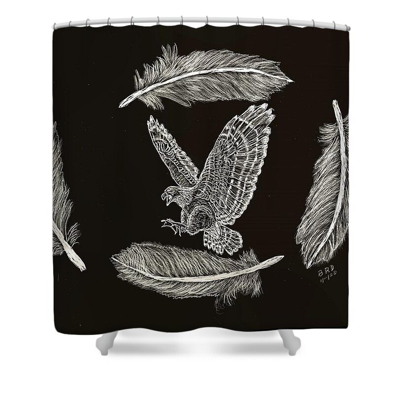 Hawk Shower Curtain featuring the drawing Fly by Night by Branwen Drew