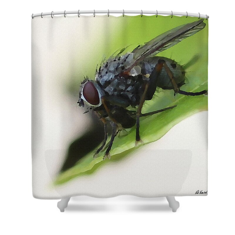Fly Shower Curtain featuring the digital art Fly eat Louse by Peter Kraaibeek