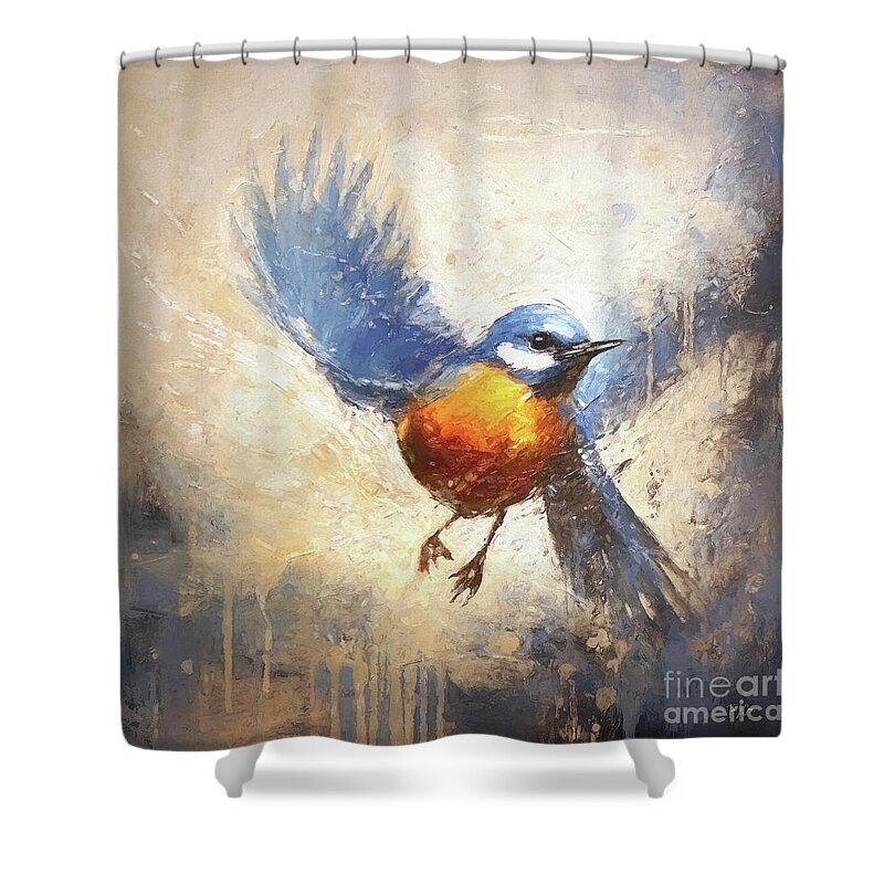Bluebird Shower Curtain featuring the painting Fly Little Bluebird by Tina LeCour