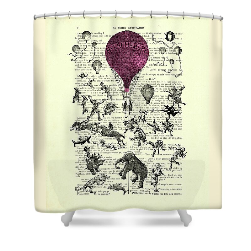 Animals Shower Curtain featuring the mixed media Flying Circus by Madame Memento