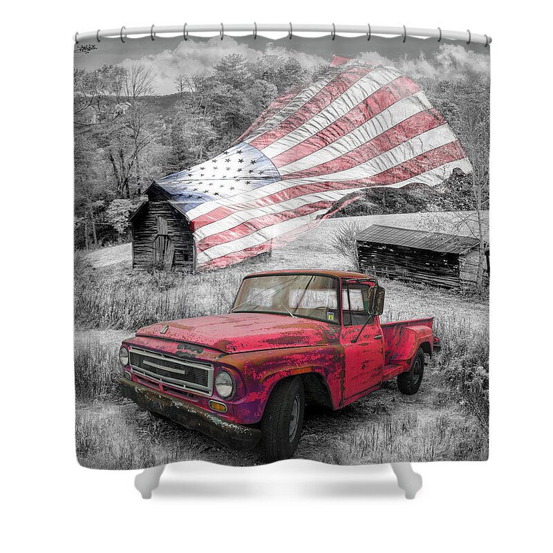 Truck Shower Curtain featuring the photograph Flying the Colors Black and White and Red by Debra and Dave Vanderlaan