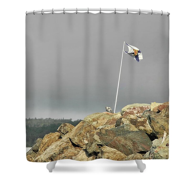 Nova Scotia Shower Curtain featuring the photograph Flying THe Flag by Alan Norsworthy