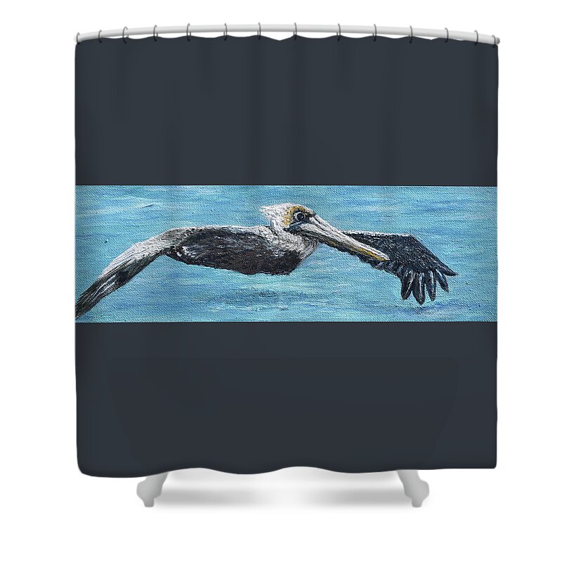 Pelican Shower Curtain featuring the painting Flying by Toni Willey