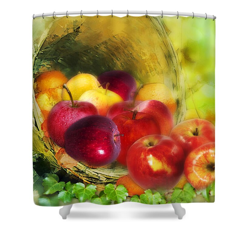 Apples Shower Curtain featuring the digital art Focus on Fruit by Morag Bates