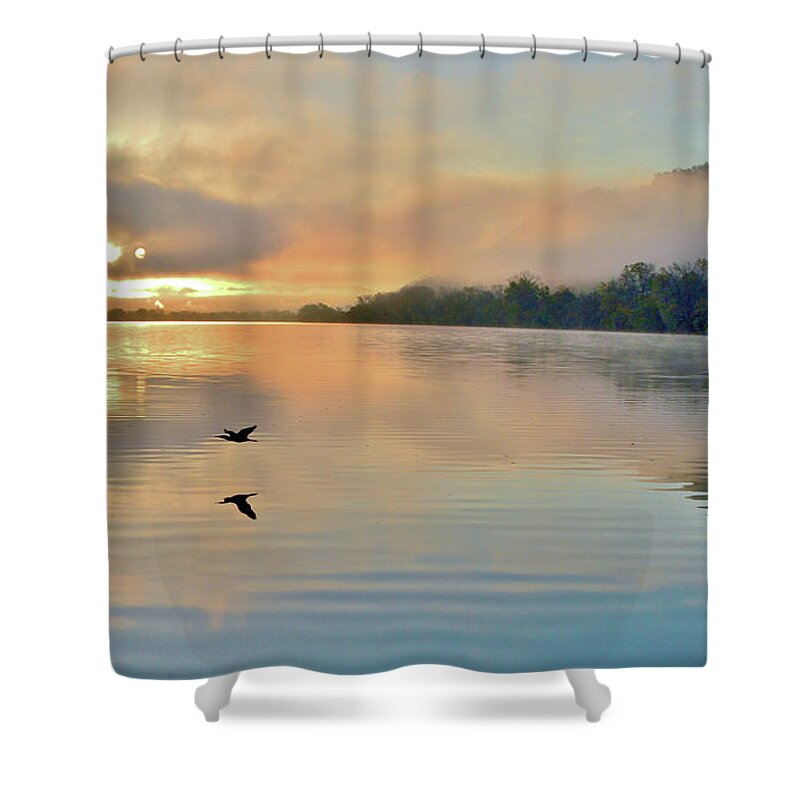 Sunrise In Winona Shower Curtain featuring the photograph Foggy Flight by Susie Loechler