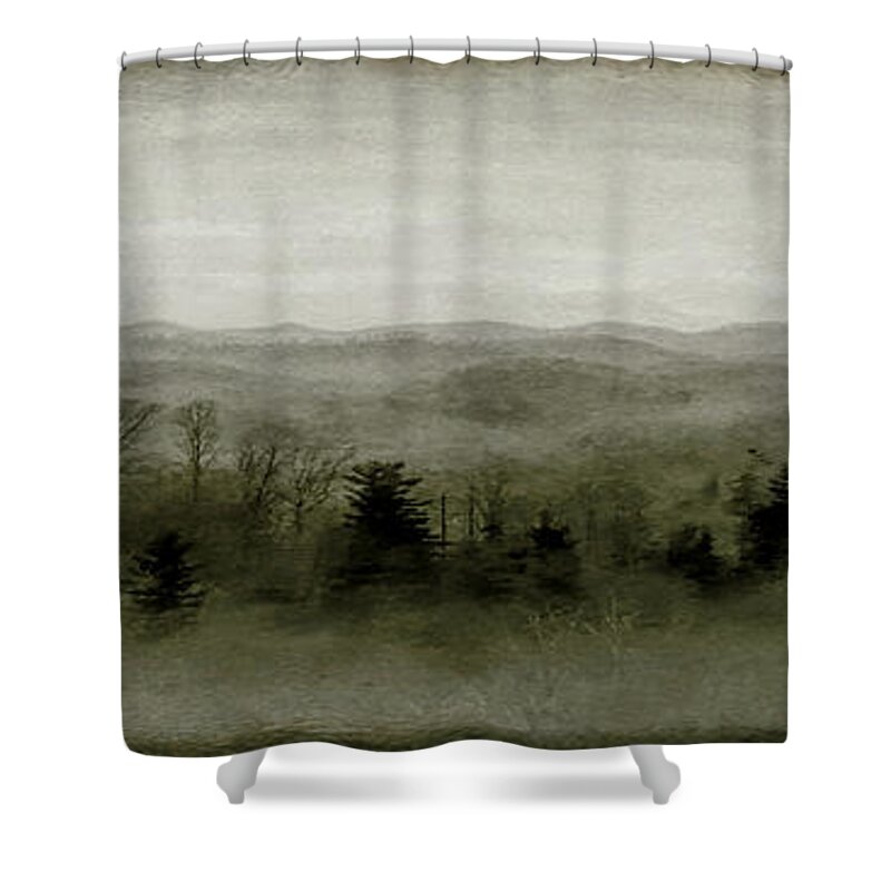 Mountain Shower Curtain featuring the digital art Foggy Mountain View by Susan Hope Finley