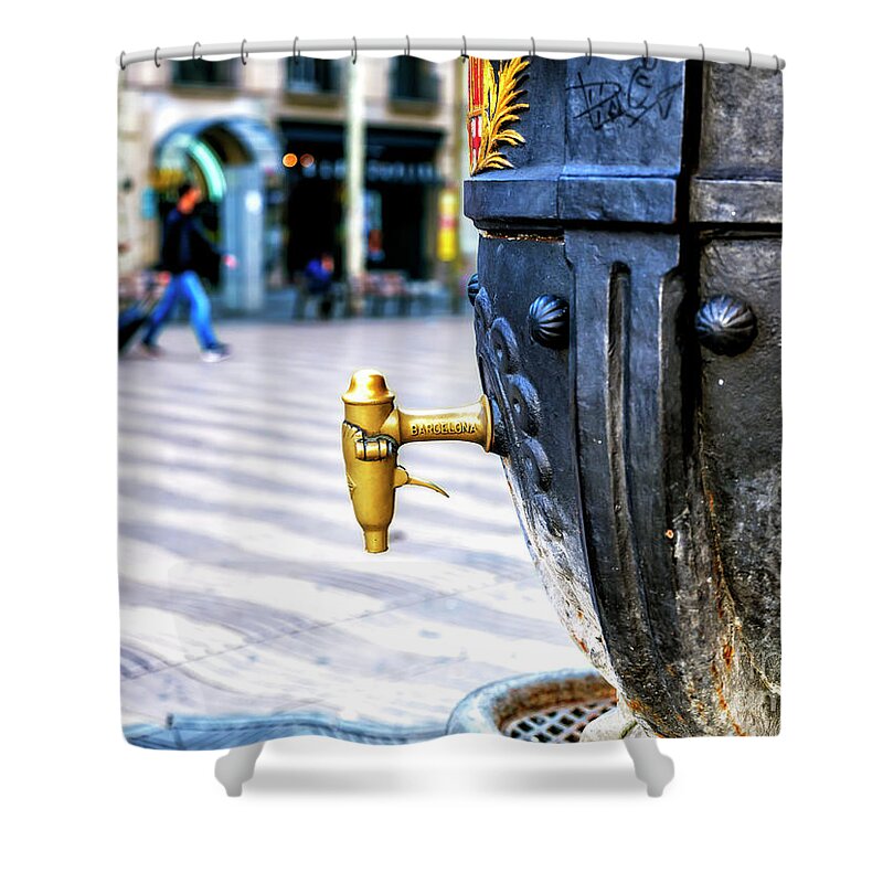 Font De Canaletes Up Close Shower Curtain featuring the photograph Font de Canaletes Up Close in Barcelona Spain by John Rizzuto