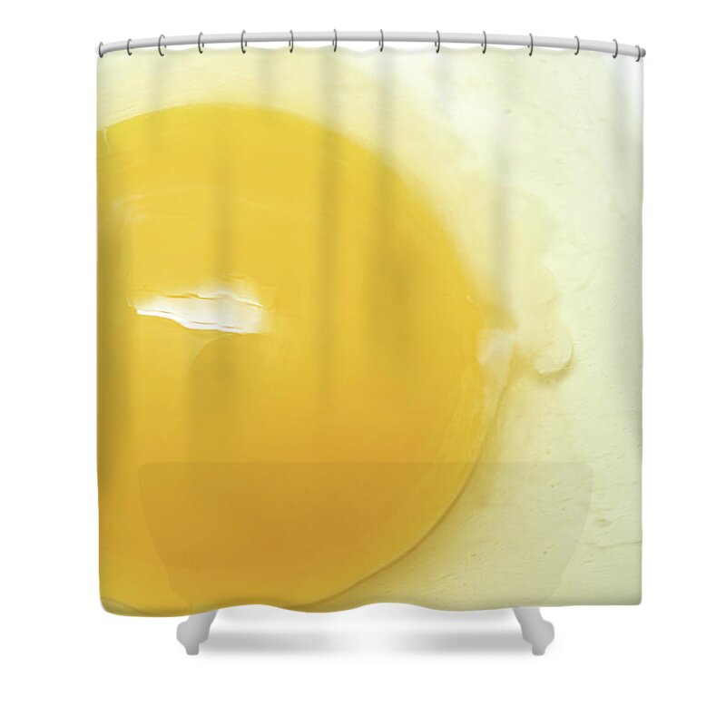 Food Shower Curtain featuring the photograph Food Photography - Egg Yolk by Amelia Pearn