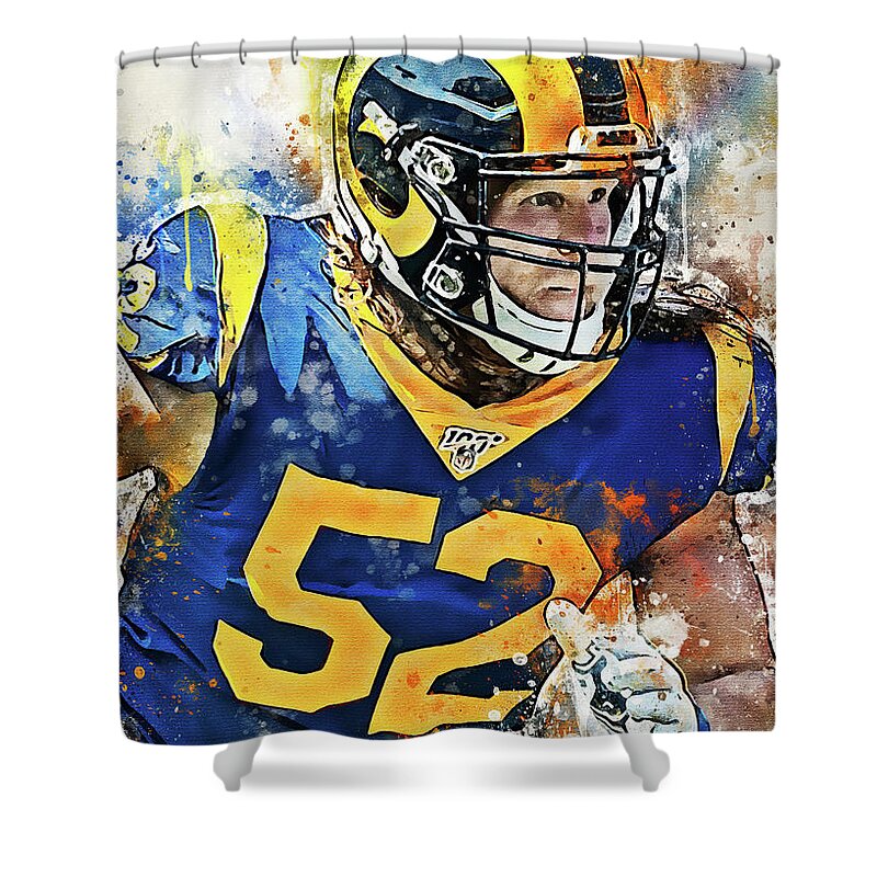 Football Shower Curtain featuring the digital art Football Art Los Angeles Rams Player Clay Matthews Claymatthews Clay Matthews Williamclaymatthewsiii by Wrenn Huber