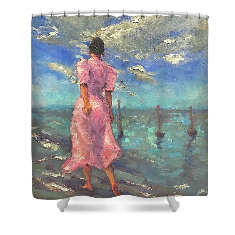 Female Shower Curtain featuring the painting Footprints by Ashlee Trcka