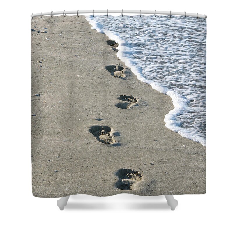 Meditative Shower Curtain featuring the photograph Footprints in the Sand by Alex Mir