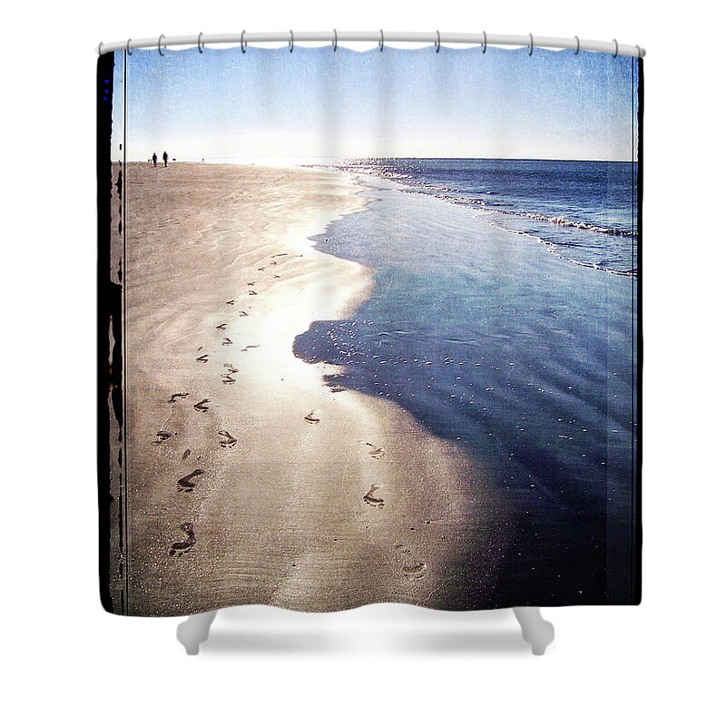 Hilton Head Island Shower Curtain featuring the digital art Footprints In The Sand by Phil Perkins