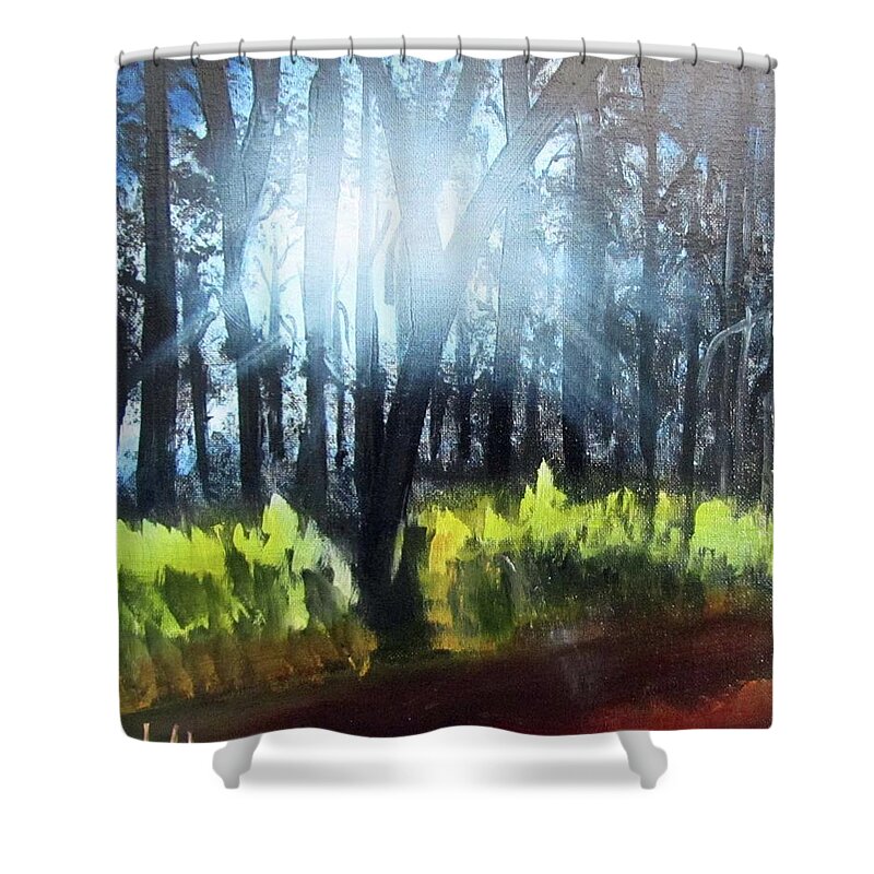Gesso Shower Curtain featuring the painting After Bob Ross by Linda Feinberg