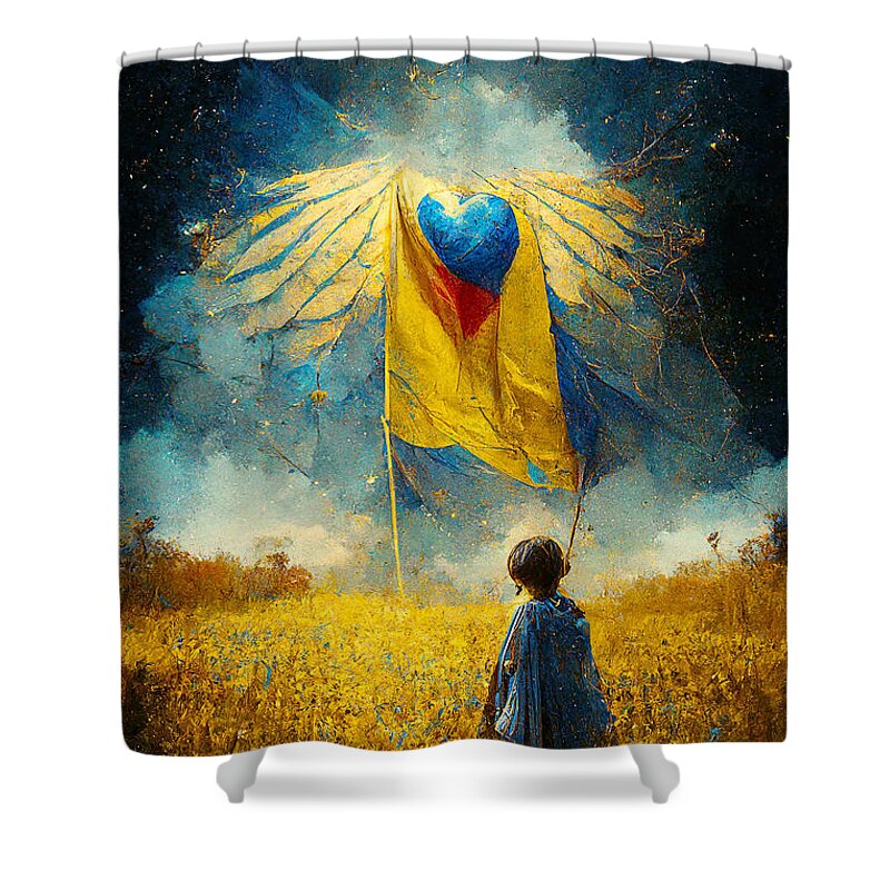 Angel Of Peace Shower Curtain featuring the painting For the children of Ukraine by Vart