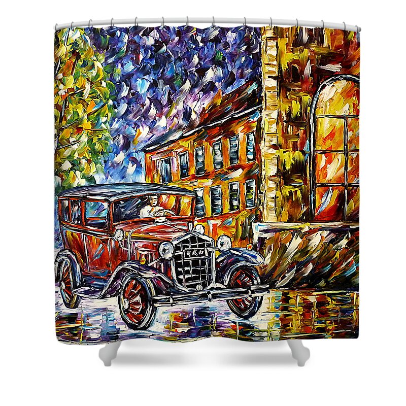 Vintage Car Painting Shower Curtain featuring the painting Ford 1930 by Mirek Kuzniar