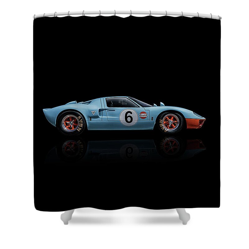 Racing Shower Curtain featuring the digital art Ford GT 40 by Douglas Pittman