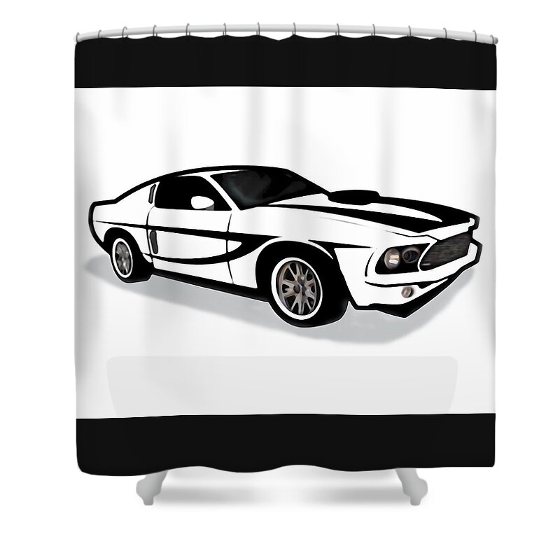 Ford Shower Curtain featuring the mixed media Ford Mustang Shelby GT500 Drawing by Sandi OReilly