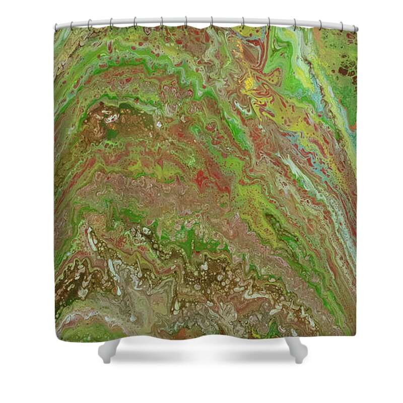 Green Shower Curtain featuring the mixed media Forest Pour by Aimee Bruno