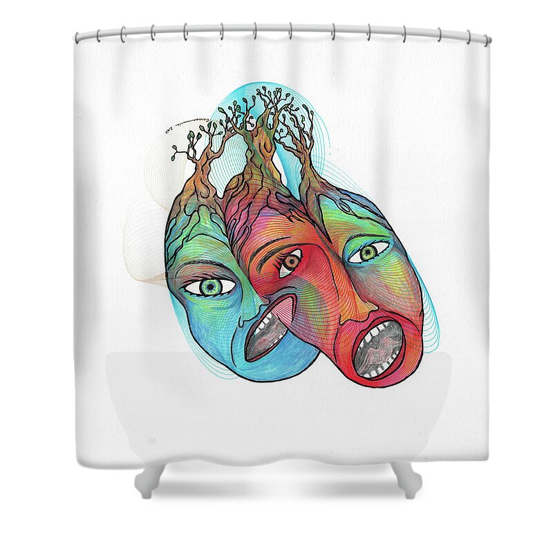 Singing Forest Shower Curtain featuring the mixed media Forest Singing by Teresamarie Yawn