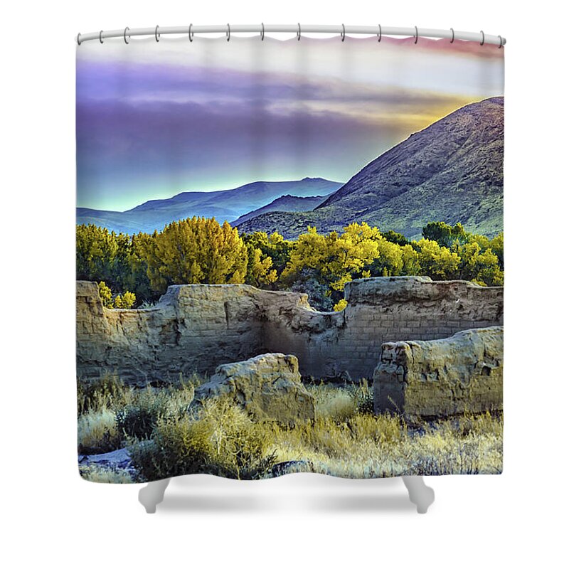 Fort Churchill Shower Curtain featuring the photograph Fort Churchill at Sunset by Janis Knight
