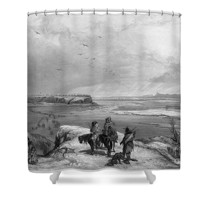 1840 Shower Curtain featuring the drawing Fort Clark, 1834 by Karl Bodmer