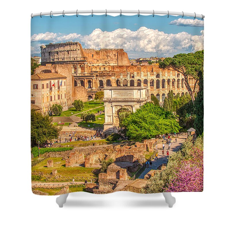 Colosseo Shower Curtain featuring the photograph Forum Romanum with The Colosseum in the background by Stefano Senise