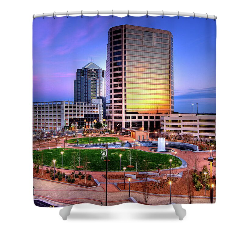 North Carolina Shower Curtain featuring the photograph Fountain in the Park by Dan Carmichael