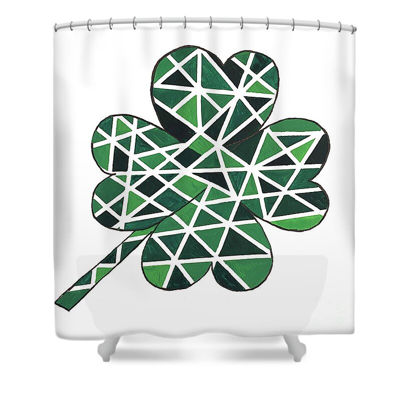 Four Leaf Clover Shower Curtain featuring the mixed media Four Leaf Clover by Lisa Neuman