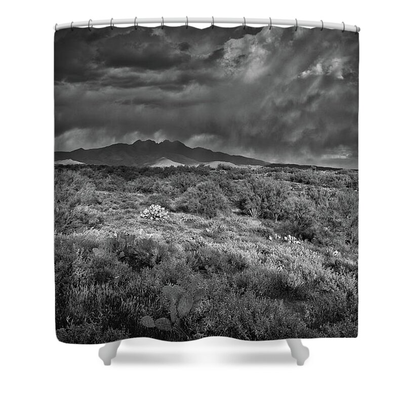Four Peaks Shower Curtain featuring the photograph Four Peaks Black and White by Chance Kafka
